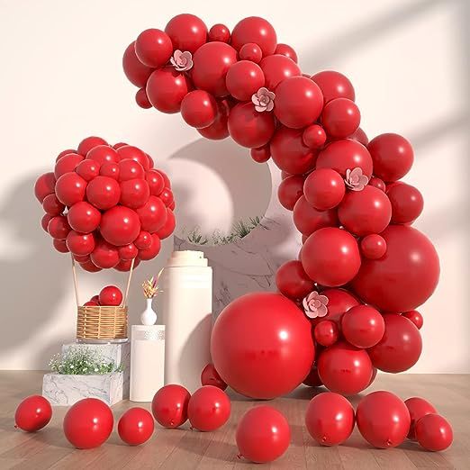 Styirl Red Party Latex Balloons - 100 pcs 5/10/12/18 Inch Ballons As Birthday Balloons/Merry Chri... | Amazon (US)