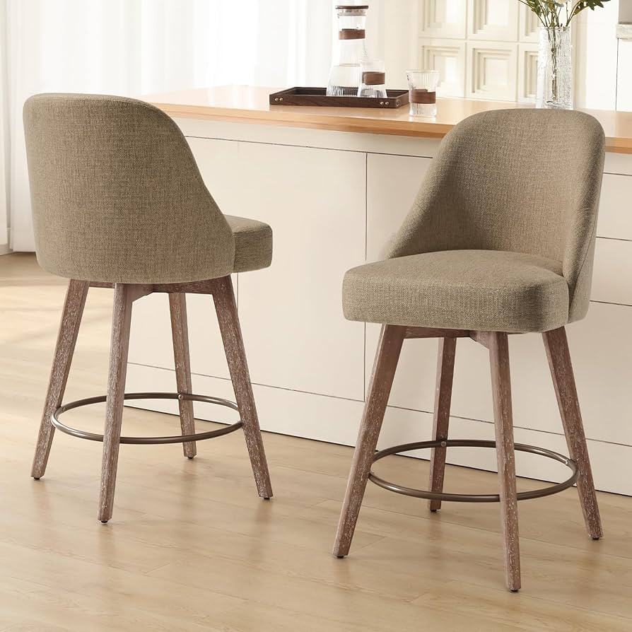 Counter Height Swivel Bar Stools Set of 2, Upholstered Fabric Barstools with Back and Thick Seat,... | Amazon (US)