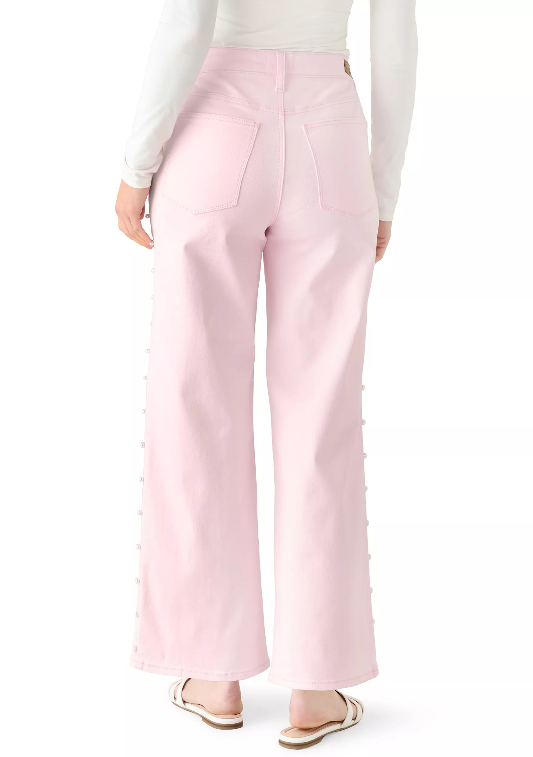 Women's Pearl Trim Cropped Wide Leg Jeans | Belk