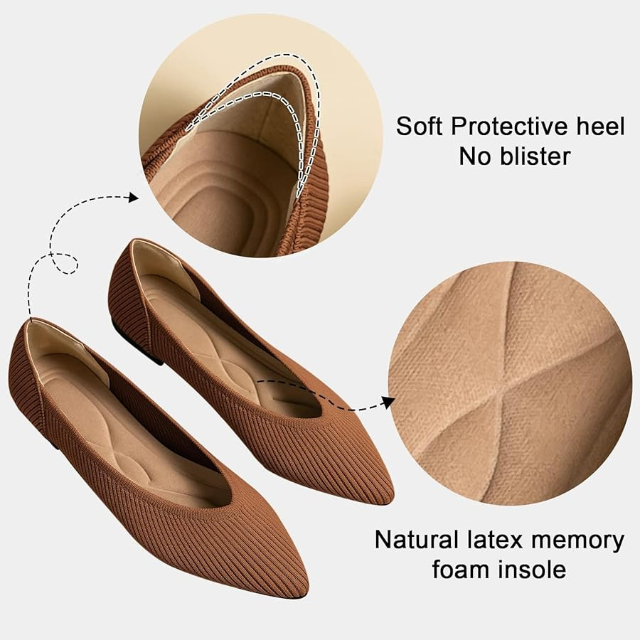 TINGRISE Women's Flats Shoes Pointed Toe Knit Ballet Comfortable Dressy Slip On Flat | Amazon (UK)