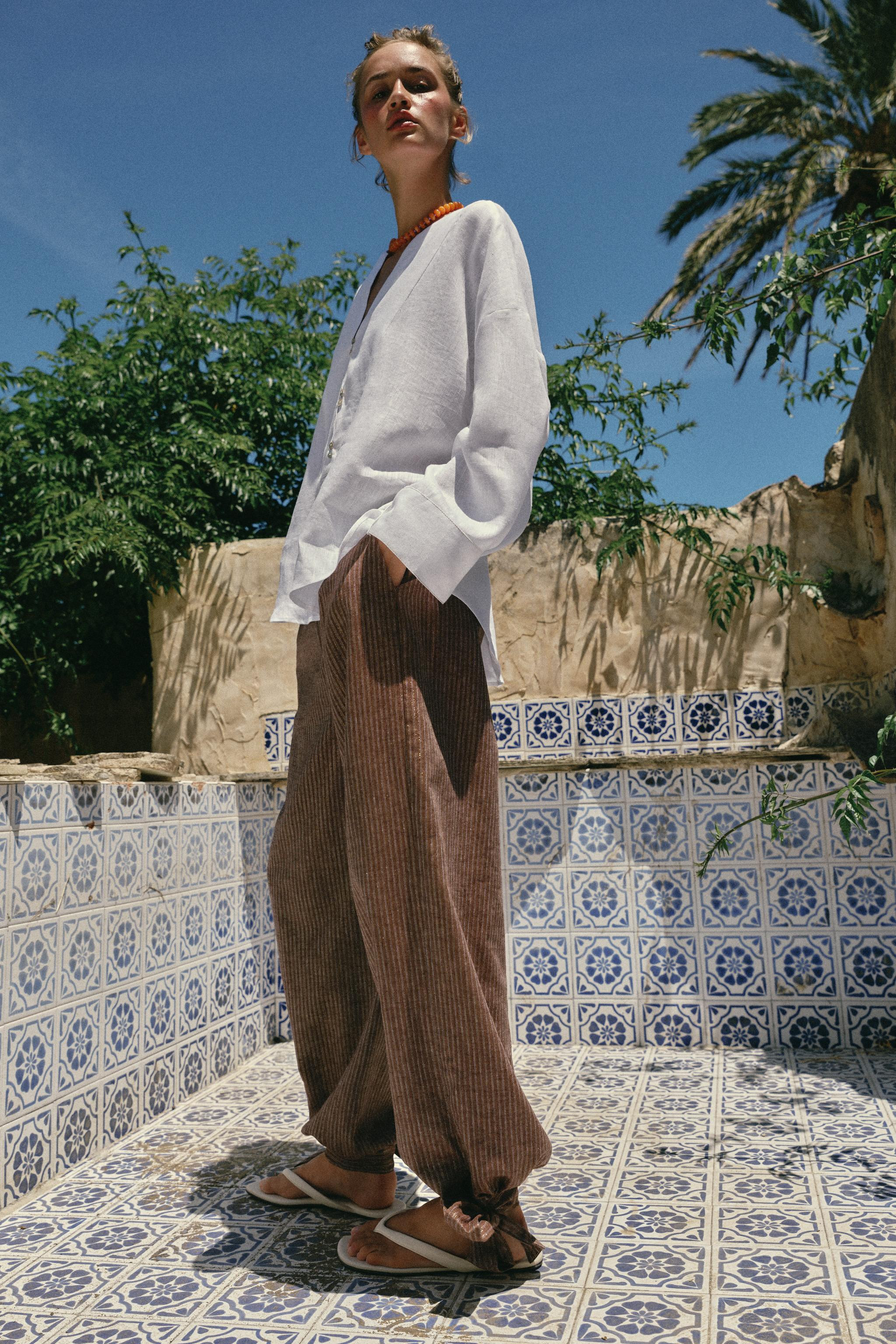 SAROUEL TROUSERS WITH LINEN AND BOWS | Zara UK