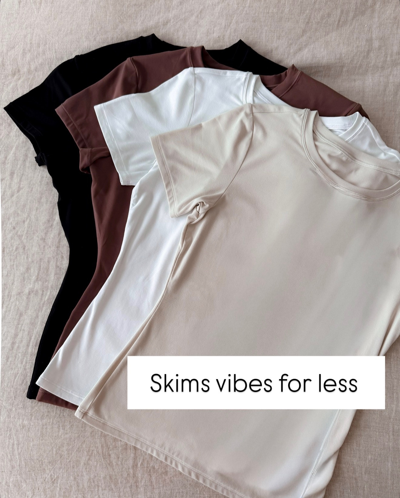 These basic tees give me the same look as SKIMS for a fraction of the price. I love the smooth, fitted silhouette and the neutral color options. Perfect for wearing on their own with denim or layering under jackets and cardigans this fall.
SKIMS inspired tops, SKIMS alternatives, affordable basics, fitted t shirts, basic tees, neutral tops, everyday basics, layering tees, affordable fashion, fall wardrobe essentials, capsule wardrobe, women over 40 fashion, annabrstyle