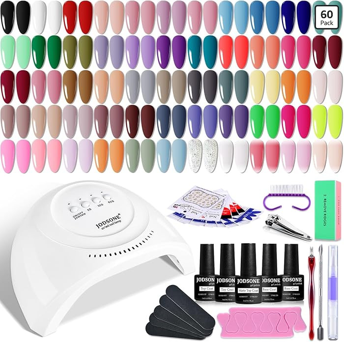 JODSONE Gel Nail Polish Kit 60 PCS with U V Light Soak off Base Top Coat 55 Shine Colors Gel Nail... | Amazon (US)