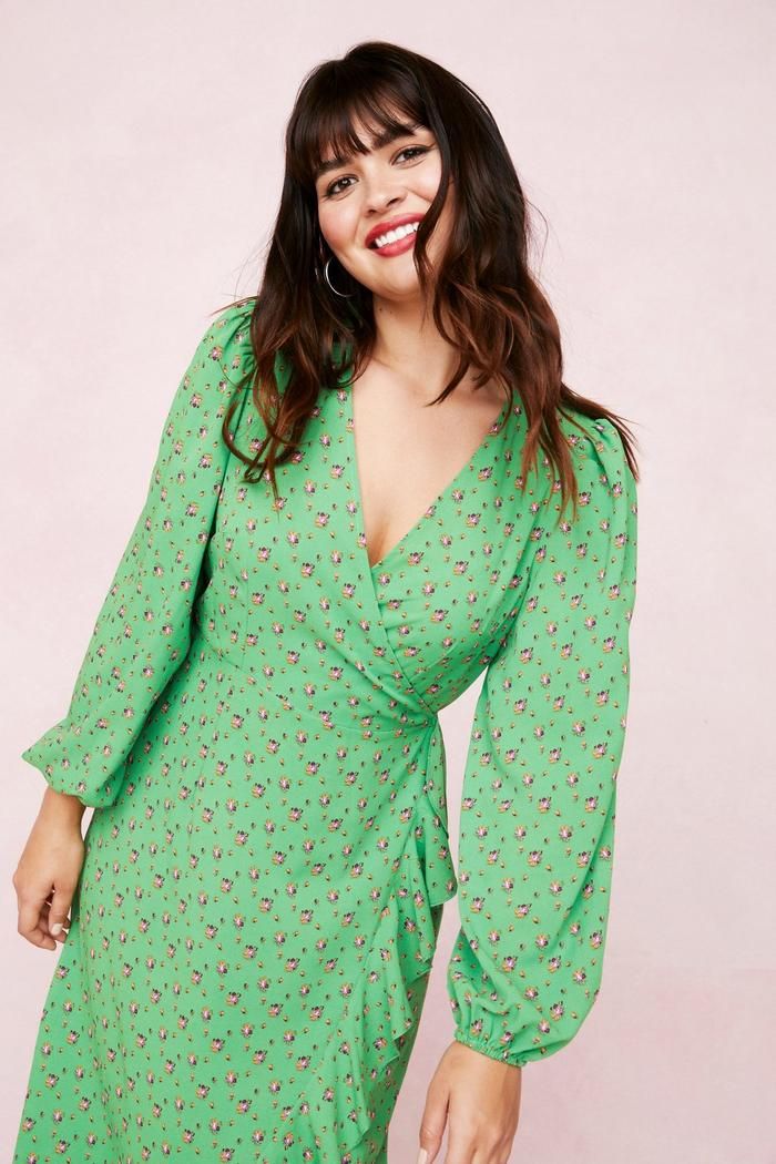 Plus Size Floral Long Sleeve Wrap Dress | NastyGal (UK, IE)