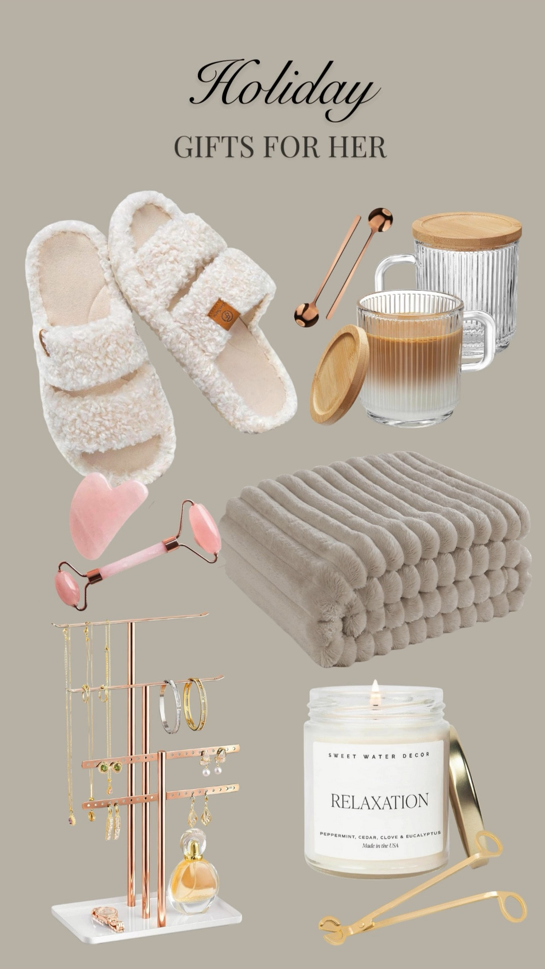 Gift ideas perfect for “her”! gift list, gift basket, holiday gift, stocking stuffer, Christmas present, Christmastime, holidays, slippers, candle, throw blankett


#LTKHoliday #LTKGiftGuide #LTKHome