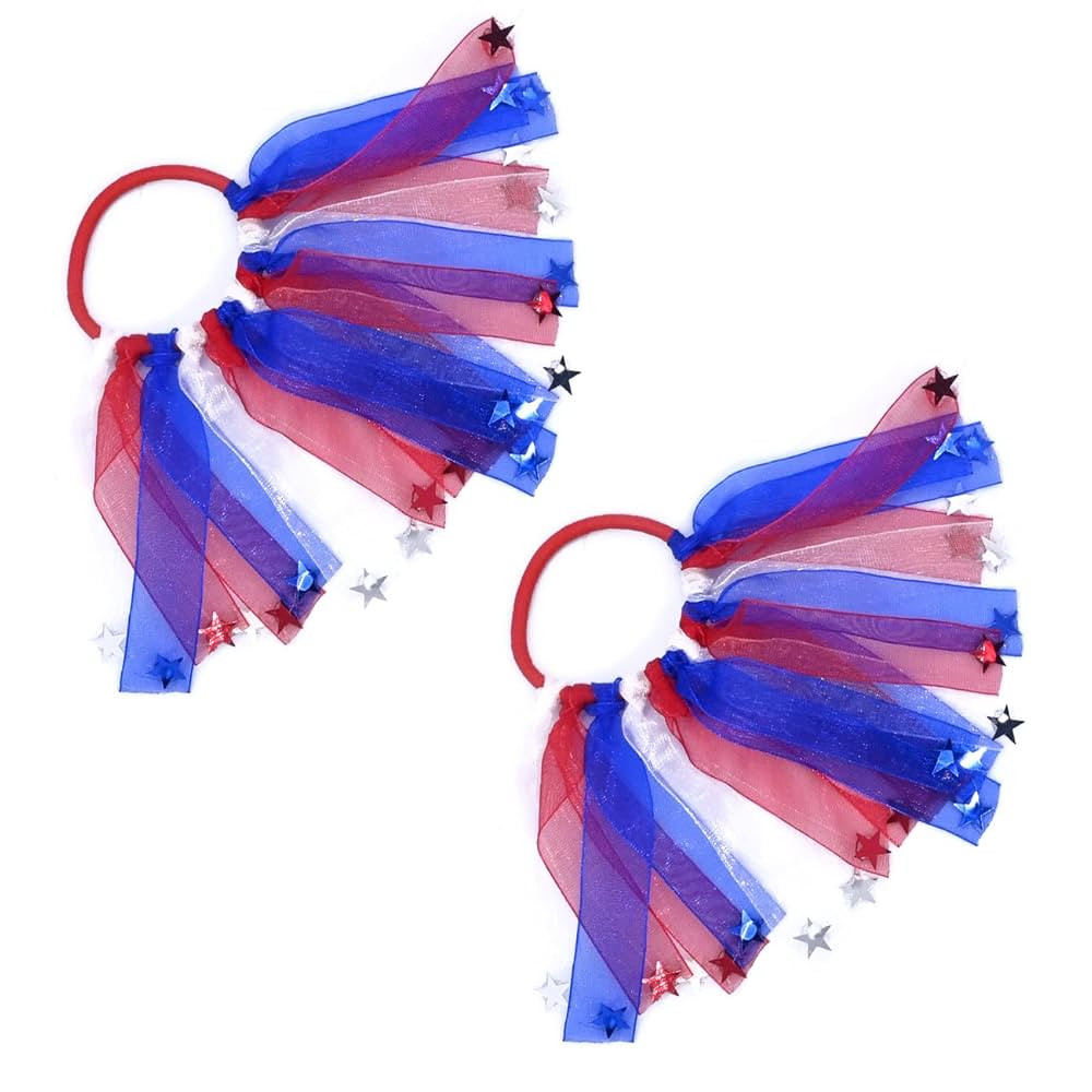 2Pcs 4th of July Hair Ties for Girls Red White and Blue Hair Elastic 4th of July Patriotic Ponyta... | Amazon (US)