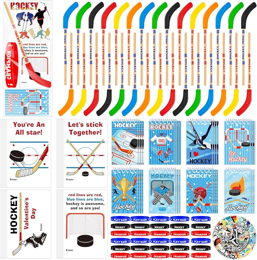 30 Set Valentines Gift Hockey Party Favors Includes Multicolor Hockey Stick Pencils Mini Notebook... | Amazon (US)