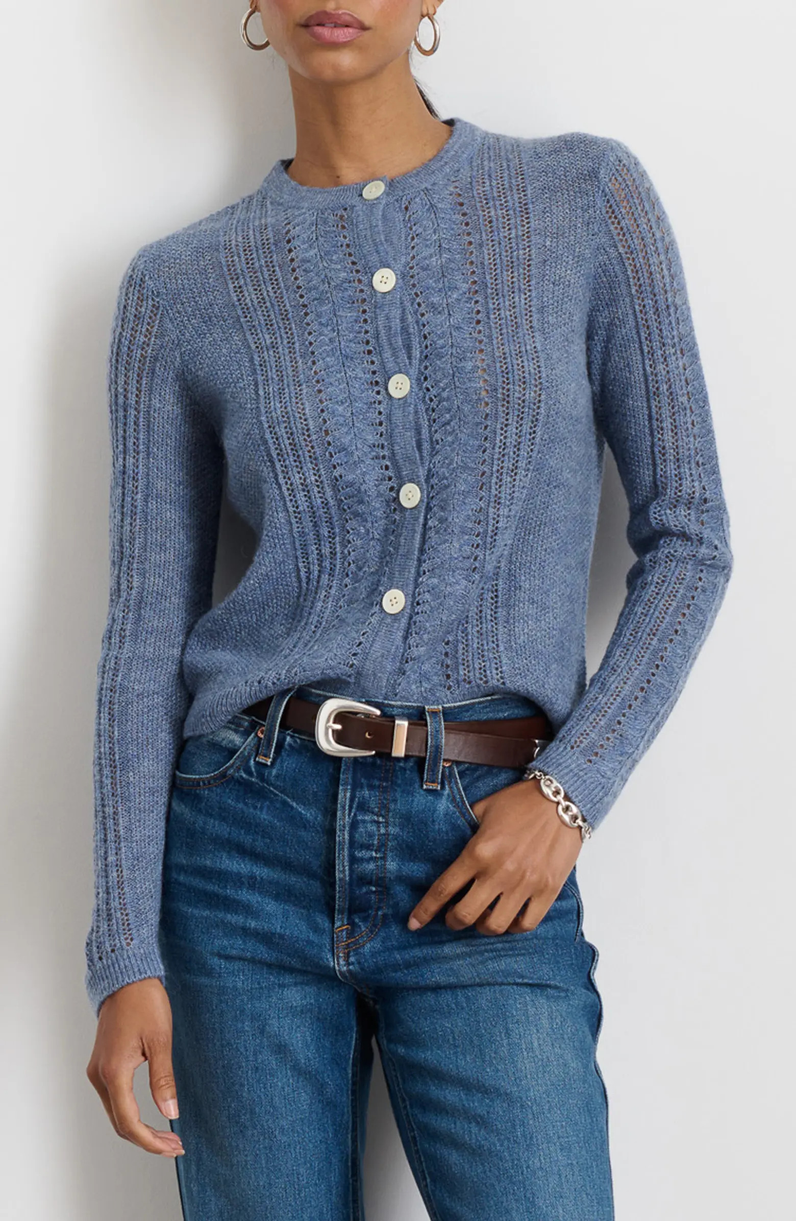 Faye Pointelle Crop Cardigan | Nordstrom