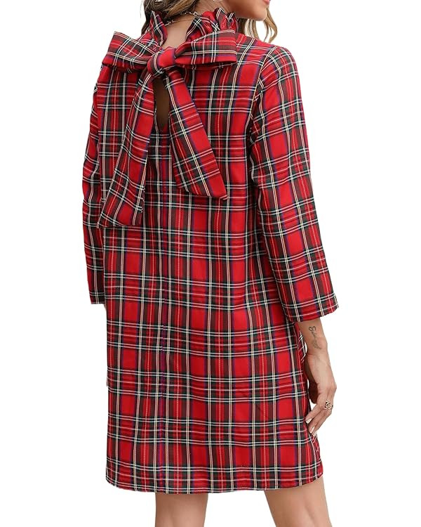 Kedera Women's Fall Bow Tie Dress Casual Mini Dress Ruffle Mock Neck Long Sleeve Dress Swing Eleg... | Amazon (US)