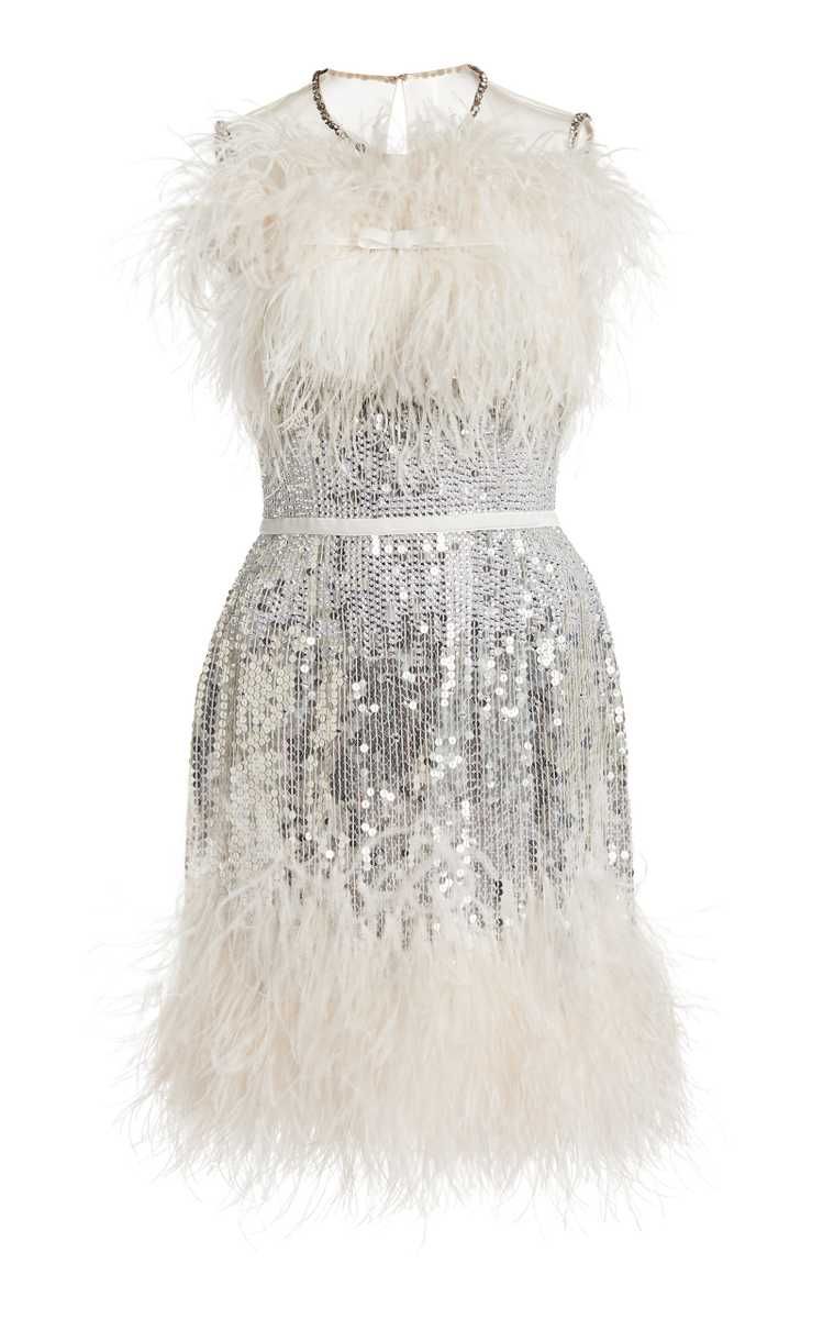 Feather-Embellished Sequined Dress | Moda Operandi (Global)