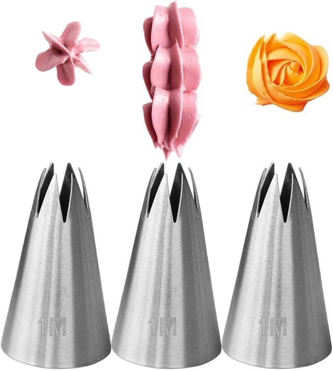 1M Piping Tip for Cake Decorating,Seamless Icing Tips,3 Pcs Decorating Tips,Open Star,Stainless S... | Amazon (US)