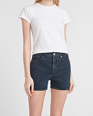 High Waisted Dark Wash Jean Shorts | Express
