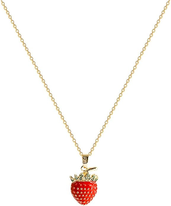 FUTIMELY Cute Red Strawberry Necklace 18k Gold Plated Strawberry Pendant Necklace Sweet Friendshi... | Amazon (US)