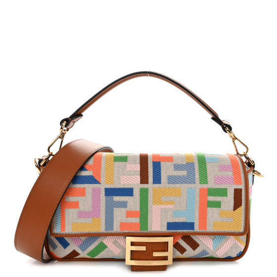 Kuban Canvas Vitello King FF Embroidered Baguette Grezzo Multicolor | FASHIONPHILE (US)