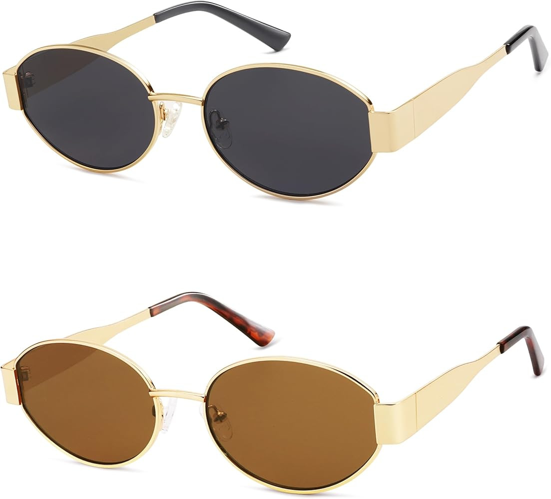AMOMOMA Retro Oval Trendy Sunglasses for Women Designer 2024 Womens Sun Glasses Metal 90s AM6639 | Amazon (US)