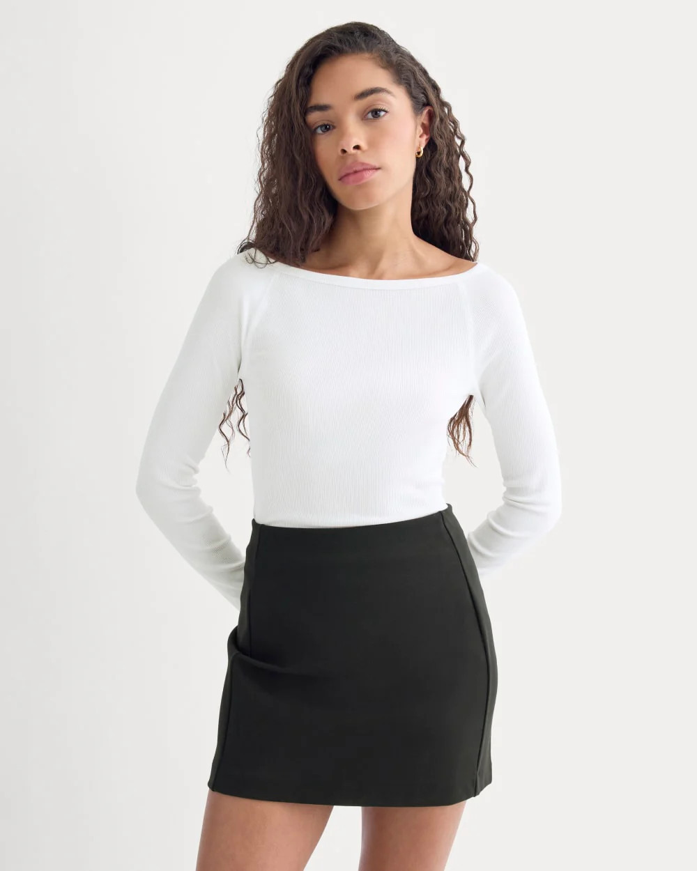 Everlane Luxe Rib Boatneck Top In White, Size XXL, Cotton | Everlane