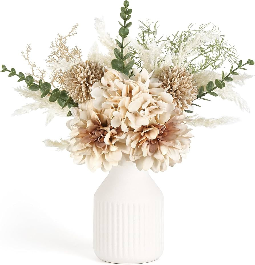 Mkono Fake Flowers in Ceramic Vase, 14" Coffee Table Centerpieces, Brown | Amazon (US)