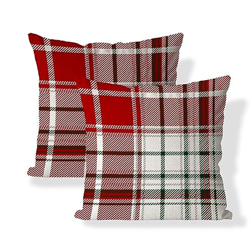 AOFANGGO Christmas Pillow Covers 16x16 inch Set of 2 Red Plaids Rustic Holiday Decorations Throw Pillows Cushion Covers for Bed Chair Sofa Couch | Amazon (US)