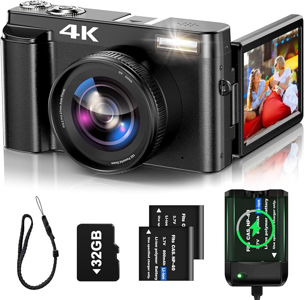 4K Digital Camera for Photography Auto-Focus 4K Camera with 180° 3.0 inch Flip Screen 16X Anti-S... | Amazon (US)