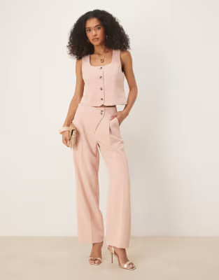 Vila pleat front tailored wide leg trouser co-ord in peach whip | ASOS (Global)