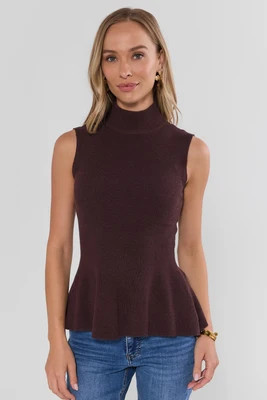 Brown Knit Sleeveless Turtleneck Top | Avara