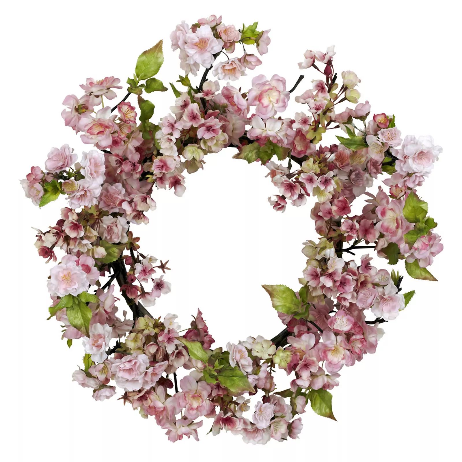 nearly natural 24-in. Silk Cherry Blossom Wreath, Pink | Kohl's