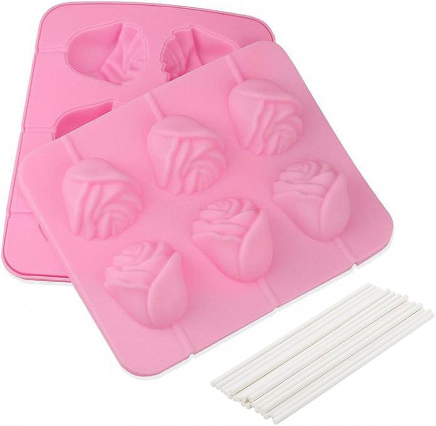 3D Flower Lollipop Mold and 20Pcs Sticks - MoldFun Rose Silicone Lolly Pop Tray for Hard Candy Ch... | Amazon (US)