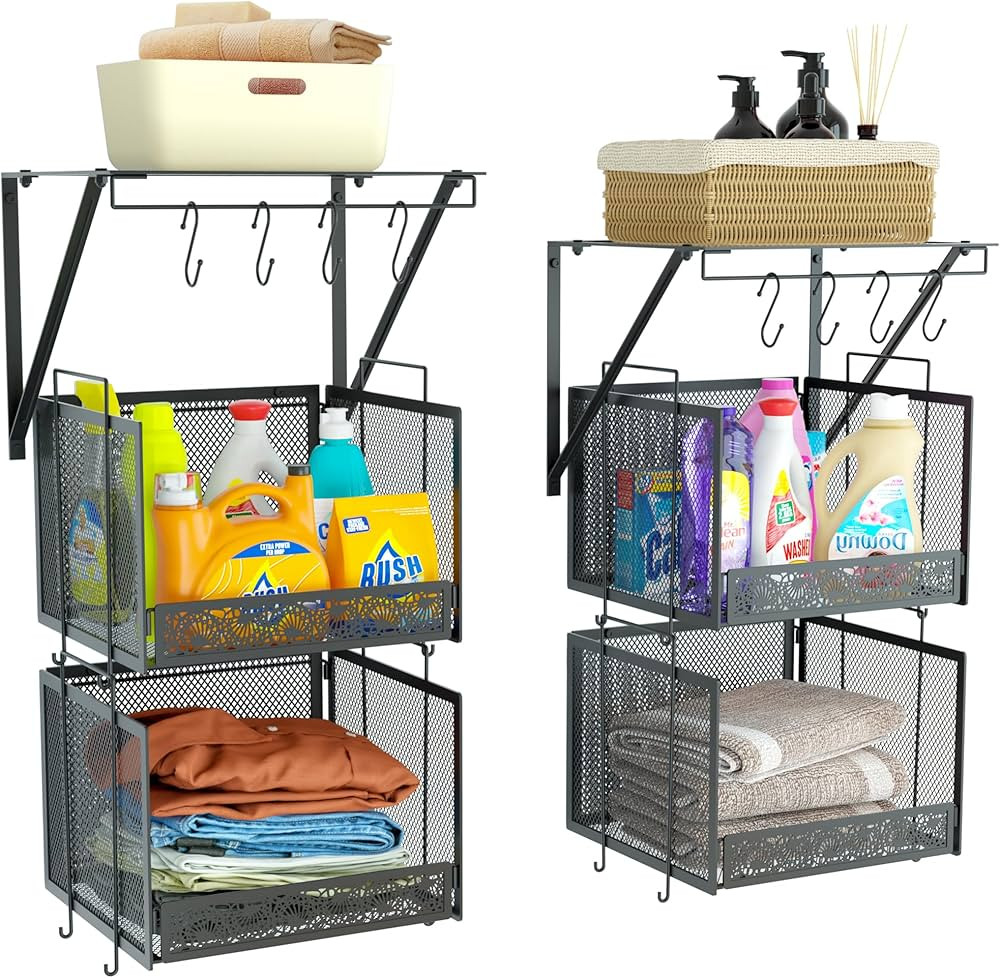 6 Pack Laundry Room Shelves with Steel Mesh Baskets, Easy Install Laundry Room Organization and S... | Amazon (US)