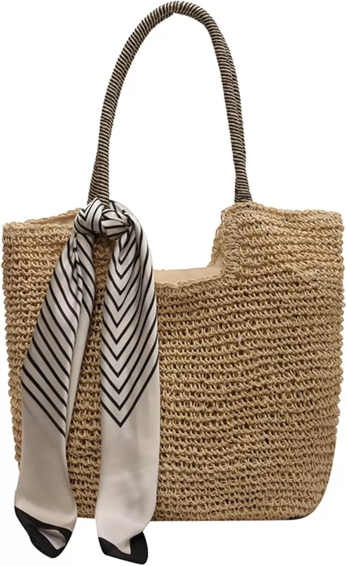 OWGSEE Straw Beach Bag, Small Straw Purse for Women Summer Woven Beach Bag  Shoulder Crossbody Bags Handbag for Vacation