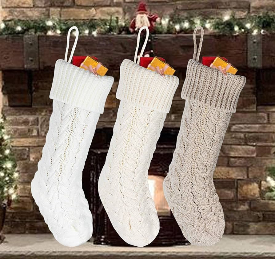 ilauke Knit Christmas Stockings 3 Pack, 18 inch Large Size Cable Knitted Christmas Stocking Decor... | Amazon (US)