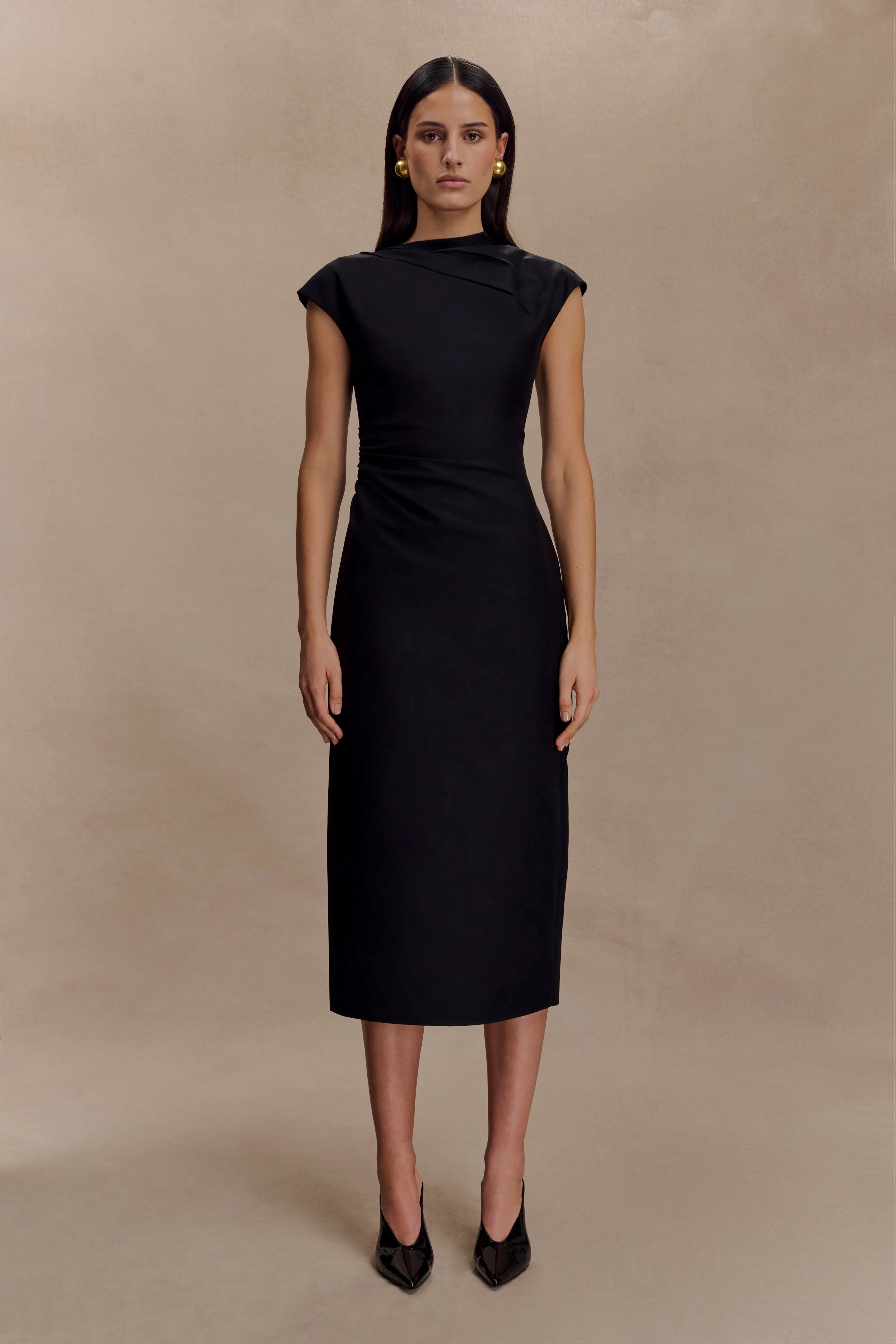 Lorena Cotton Midi Dress - Black | MESHKI US
