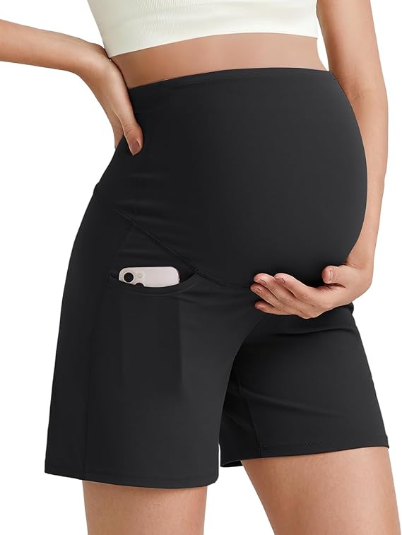 G4Free BareFeel Maternity Athletic Shorts with Pockets Over The Belly Workout Pants Comfy Summer ... | Amazon (US)