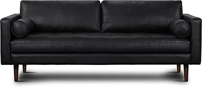 POLY & BARK Napa 88.5” Sofa in Full-Grain Semi-Aniline Italian Tanned Leather, Onyx Black | Amazon (US)