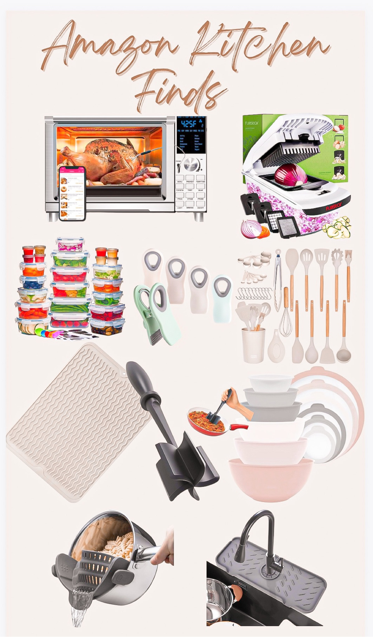 Amazon kitchen finds ✨😊

Some cute and handy gadgets to update your kitchen 😊

Toaster oven, veggie cutter, vegetable chopper , food storage , chip clips , utensils , kitchen utensils, kitchen gadgets , drying mat, meat mixer, storage bowls, meat thermometer 

#LTKhome #LTKGiftGuide #LTKstyletip
