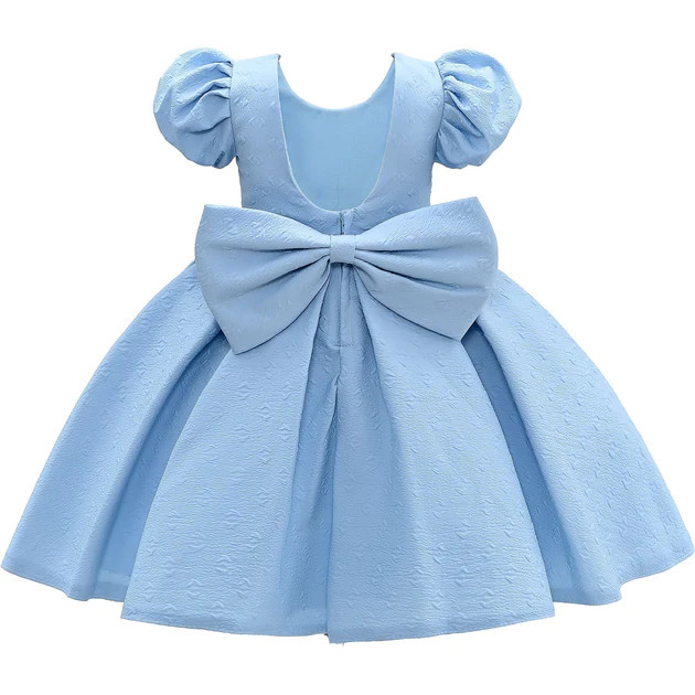 Blue Juliana Puff Shoulder Bow Dress | Shop Simon