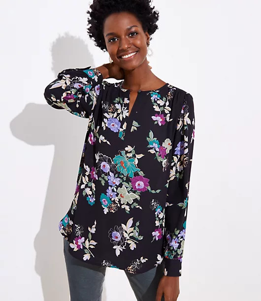LOFT Petite Floral Keyhole Blouse | LOFT