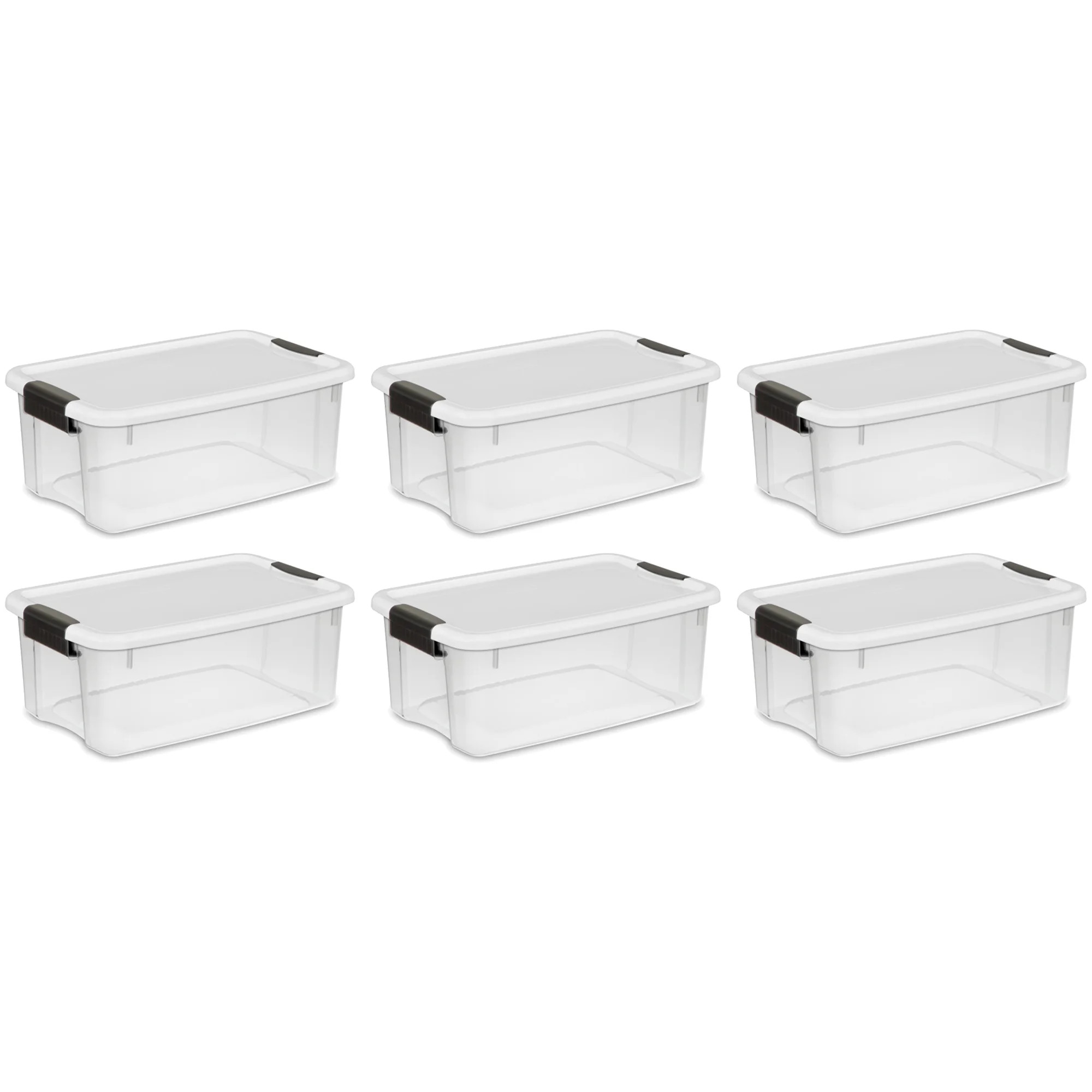 Sterilite 18 Quart Clear Plastic Storage Bin with White Latch Lid, 6 Pack | Walmart (US)