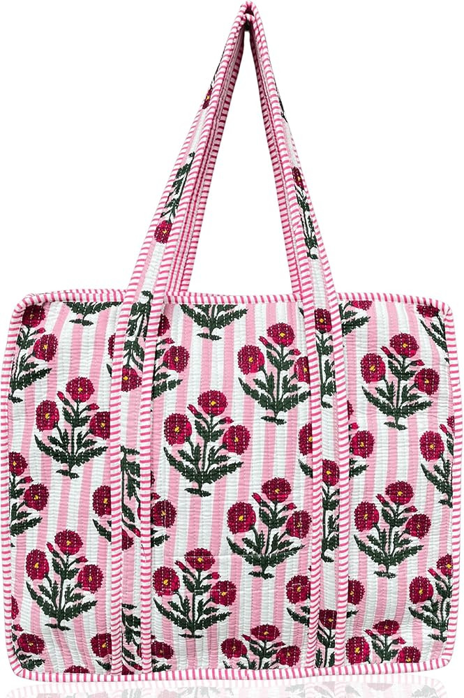 100% Cotton Quilted Tote Bag 18x16– Large Zipper Beach Bag & Travel Bag Purse Reusable Grocery ... | Amazon (US)