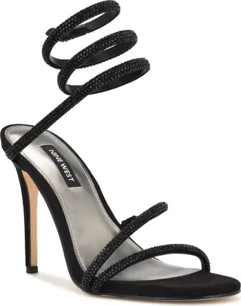 Nine West Maskill Rhinestone Ankle Wrap Sandal in Gold 710 at Nordstrom, Size 11 | Nordstrom