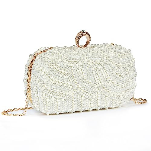 YYIHER Pearl White Clutch Purses for Women - Evening Handbags for Prom, Wedding, Bridal - Ripple | Amazon (US)