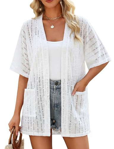 Blooming Jelly Womens Crochet Beach Cover Up Kimono Short Sleeve Swimsuit Coverup Open Front Summ... | Amazon (US)