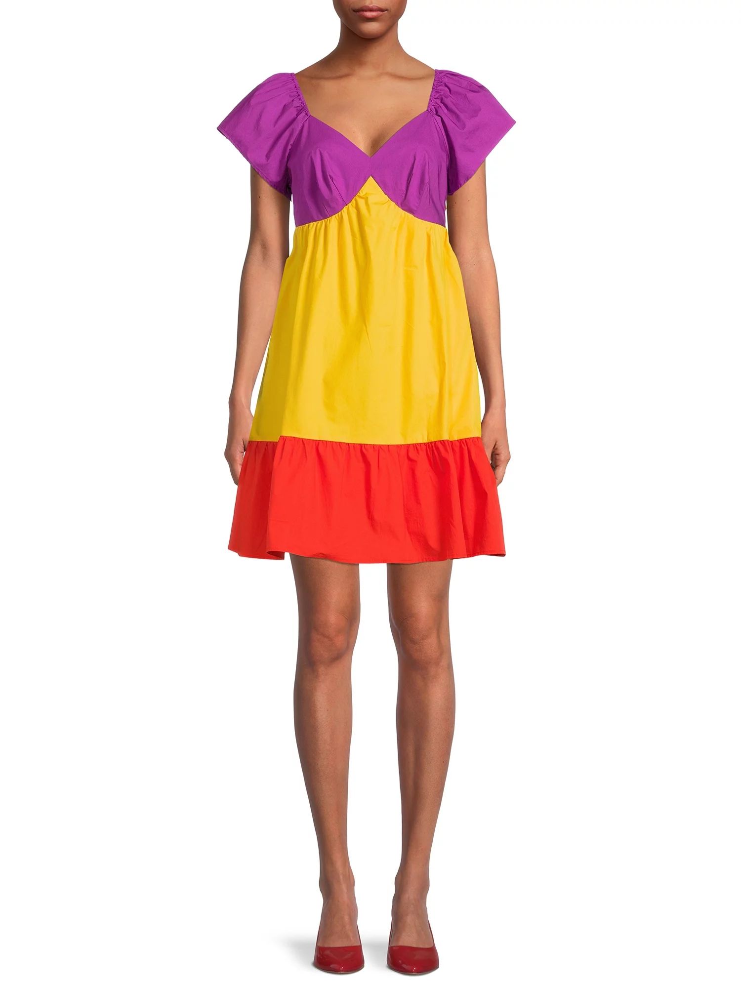 The Get Women's Short Sleeve Colorblock Mini Dress - Walmart.com | Walmart (US)