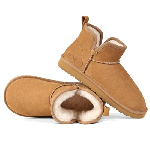 OOW Winter Ankle Genuine Suede Boots for Women Snow Slip On Comfort Short Booties Fall Warm Casual Fuzzy Shoes for Indoor & Outdoor | Amazon (US)