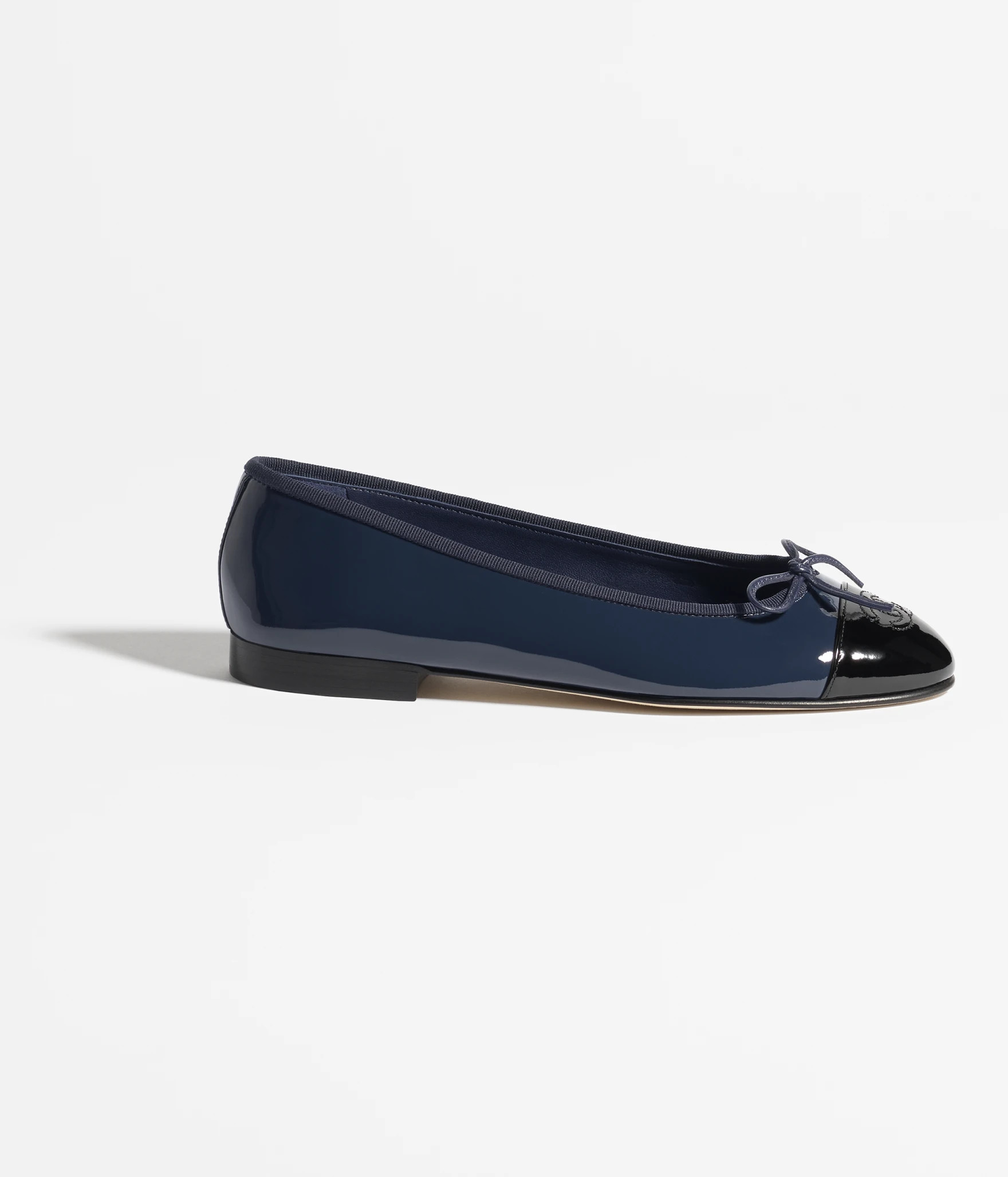 Ballet flats - Patent calfskin, navy blue & black — Fashion | CHANEL | Chanel, Inc. (US)