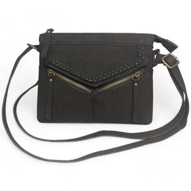 T-Shirt & Jeans Women's Maven Vegan Suede Braided Crossbody Handbag, Black Nubuck - Walmart.com | Walmart (US)