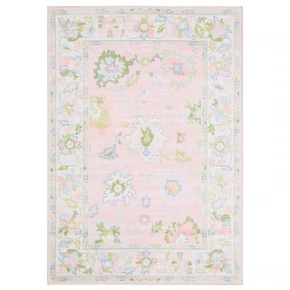 Addison Traditional Bordered Floral Pink/ Green Printed Washable Flat Pile Area Rug - 9' 10" x 12... | Bed Bath & Beyond