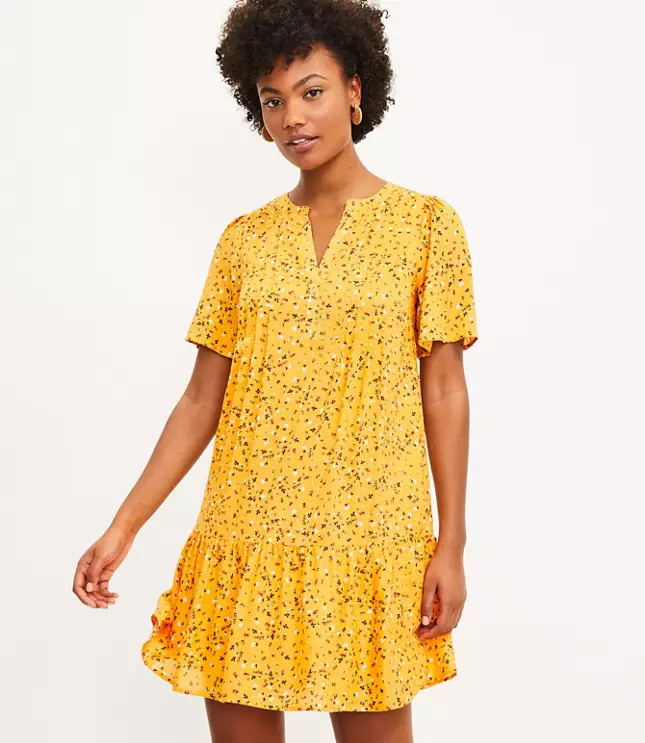 Floral Pintucked Flounce Dress | LOFT