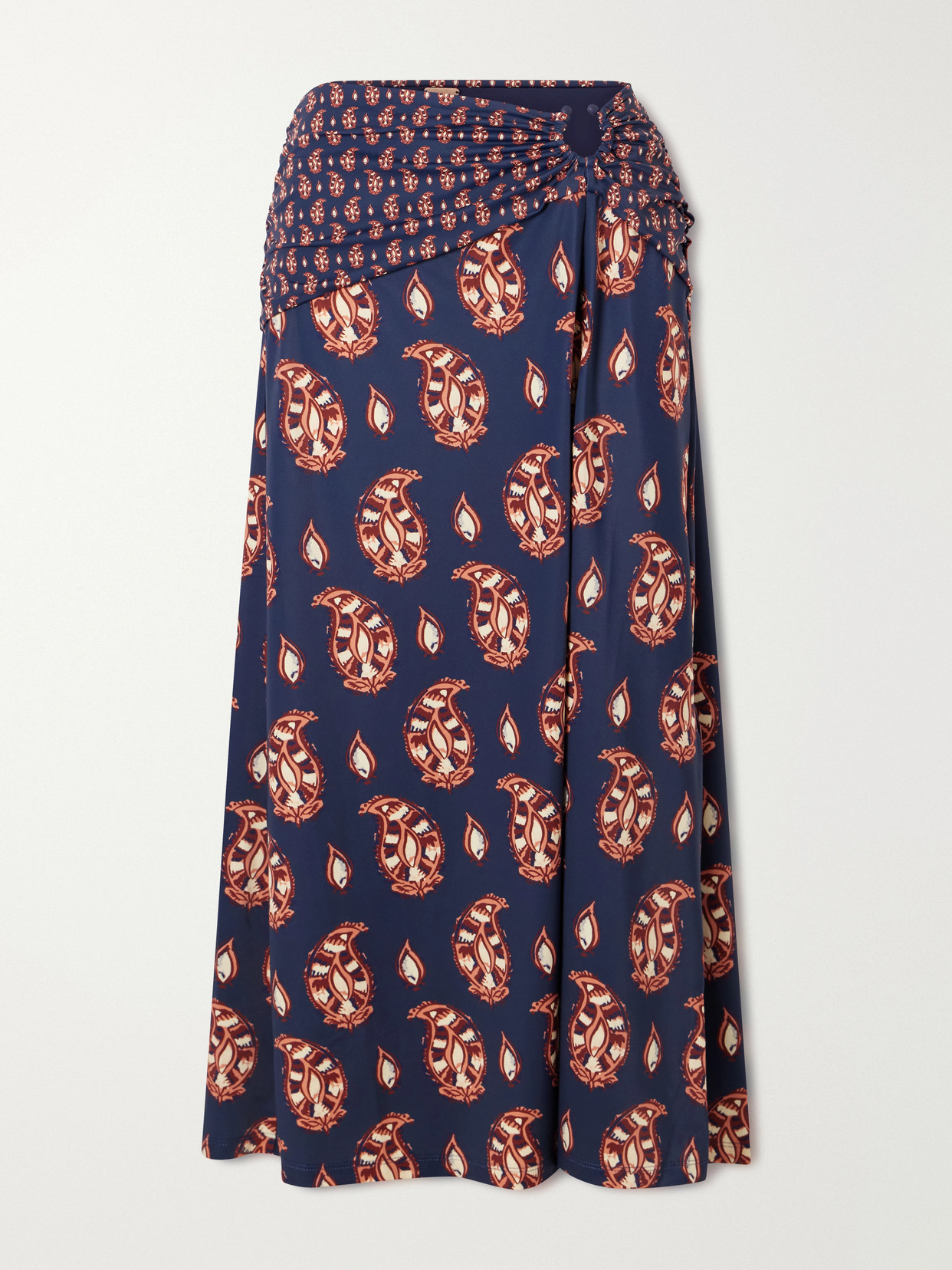 Johanna Ortiz - Under The Sun Cutout Ruched Printed Stretch-jersey Skirt - Blue | NET-A-PORTER (US)