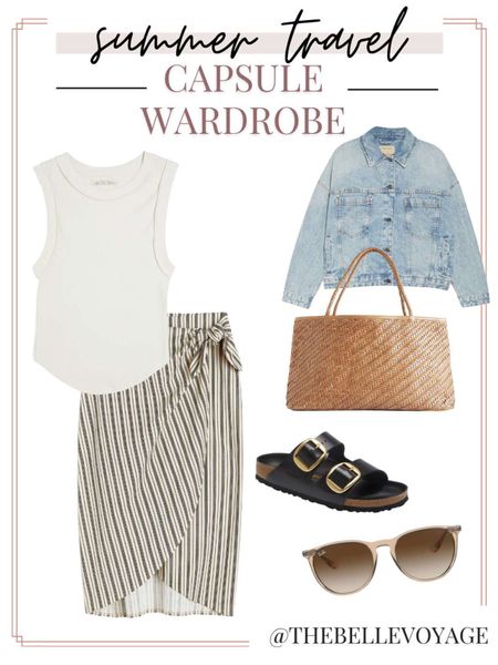 Summer vacation outfit | Travel outfit for summer | Summer packing list | What to wear on vacation 
Wrap skirt
Denim jacket
Birkenstocks

#LTKtravel #LTKSeasonal #LTKstyletip