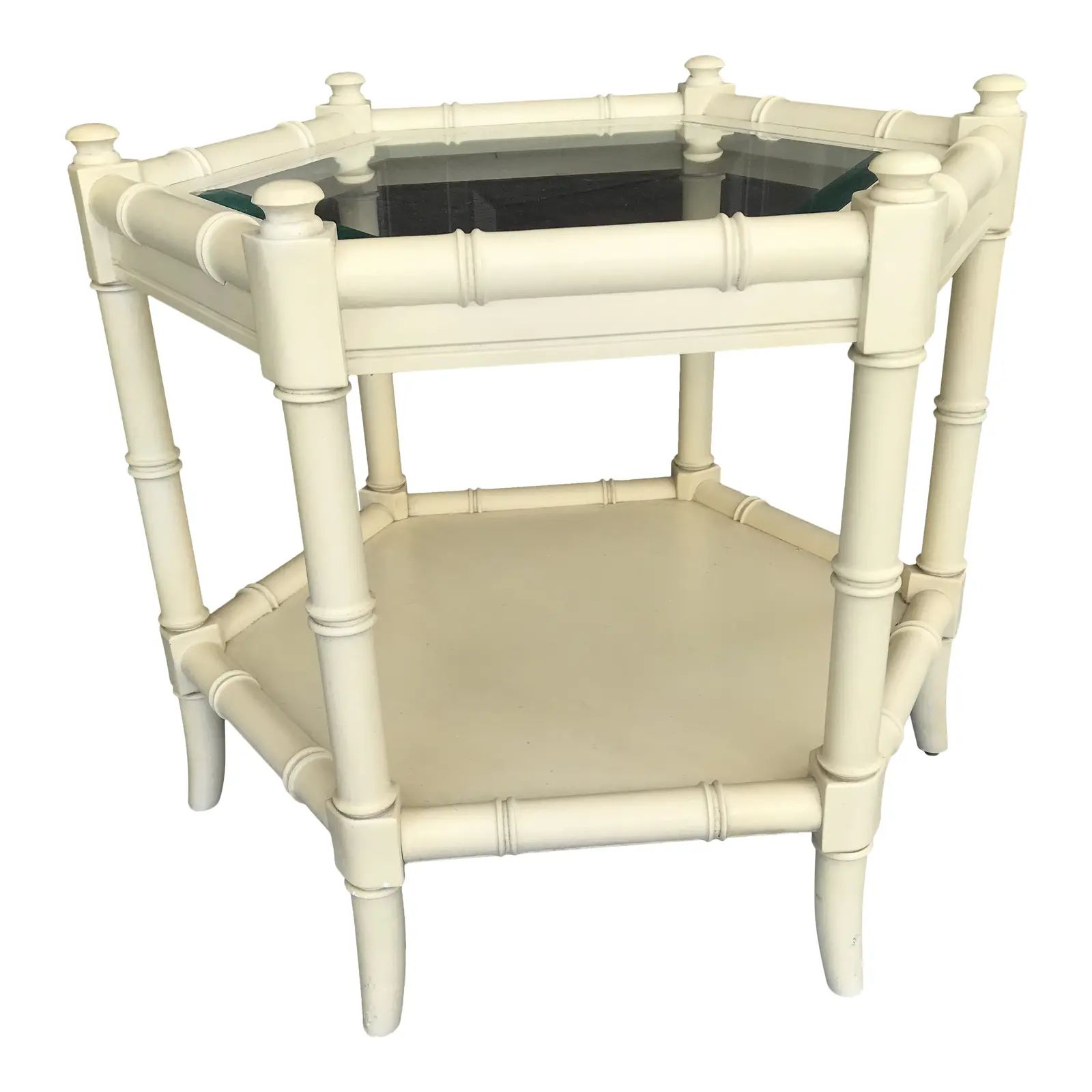 Cllear Glass Thomasville Vintage Chinoiserie Faux Bamboo Side Table | Chairish
